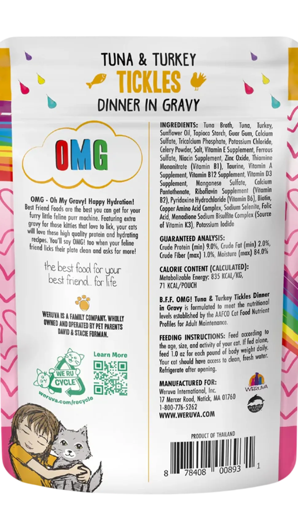 Weruva B.F.F. OMG Tuna & Turkey Tickles Dinner in Gravy Wet Cat Food Pouches 3-oz