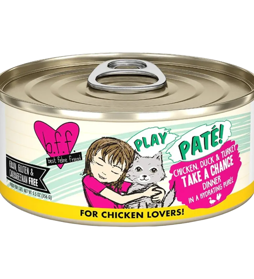 Weruva B.F.F. PLAY Paté Chicken, Duck & Turkey Take A Chance Dinner in a Hydrating Purée Wet Cat Food 5.5-oz