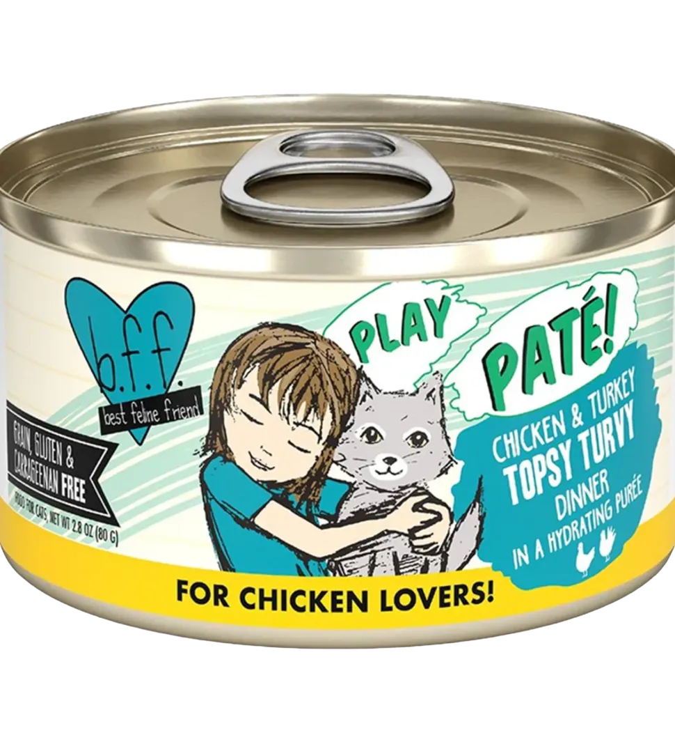 Weruva B.F.F. PLAY Paté Chicken & Turkey Topsy Turvy Dinner in a Hydrating Purée Wet Cat Food 2.8-oz