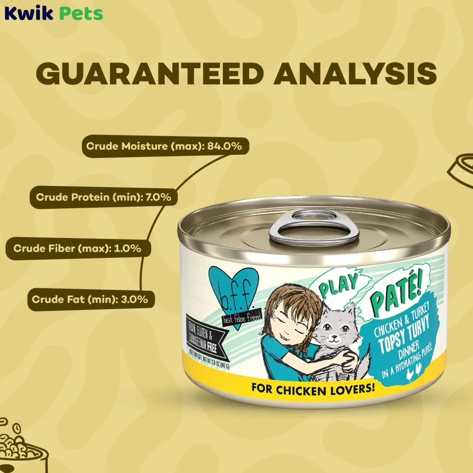 Weruva B.F.F. PLAY Paté Chicken & Turkey Topsy Turvy Dinner in a Hydrating Purée Wet Cat Food 2.8-oz