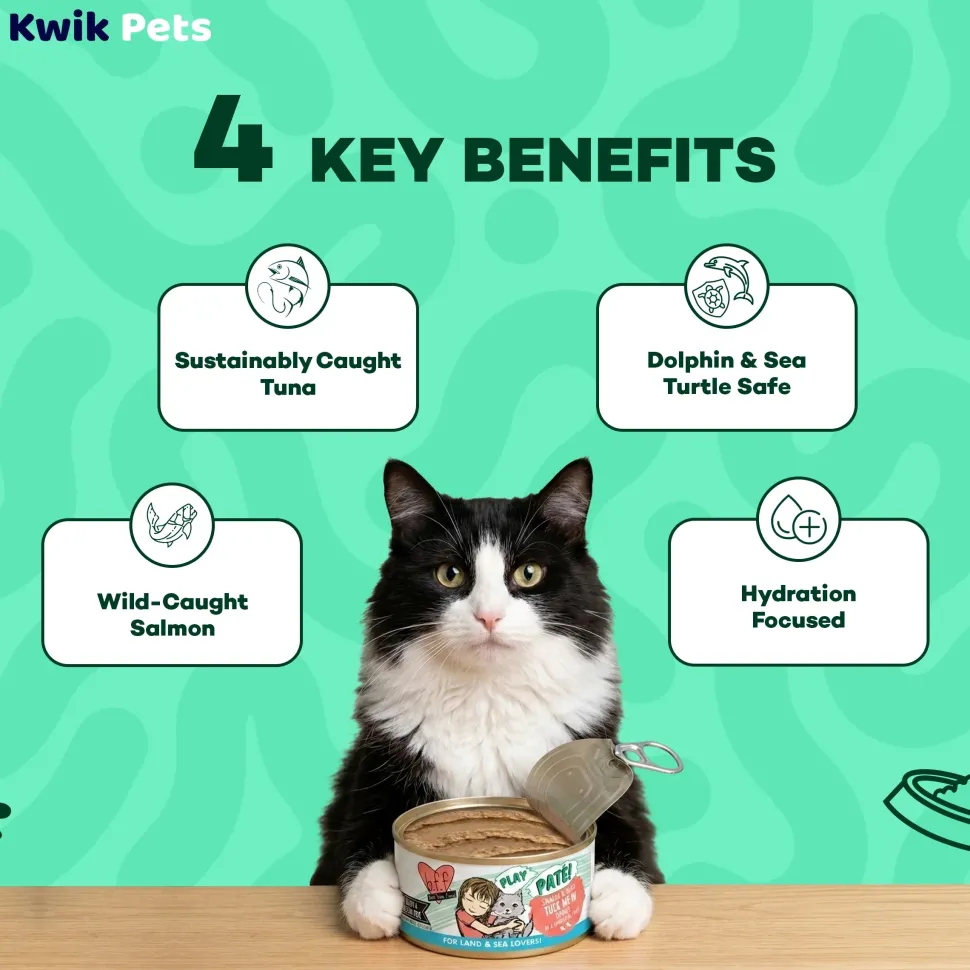 Weruva B.F.F. PLAY Paté Salmon & Tuna Tuck Me In Dinner in a Hydrating Purée Wet Cat Food 5.5-oz