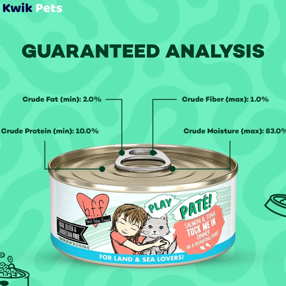 Weruva B.F.F. PLAY Paté Salmon & Tuna Tuck Me In Dinner in a Hydrating Purée Wet Cat Food 2.8-oz