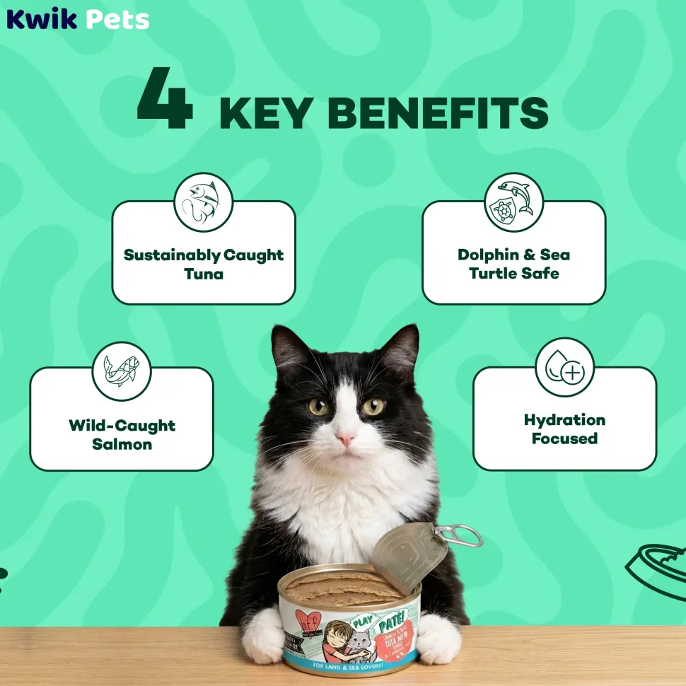 Weruva B.F.F. PLAY Paté Salmon & Tuna Tuck Me In Dinner in a Hydrating Purée Wet Cat Food 2.8-oz