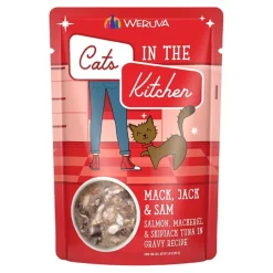 Weruva Cats in the Kitchen Mack, Jack & Sam Wet Cat Food Salmon, Mackerel & Skipjack Tuna in Gravy Recipe 3-oz