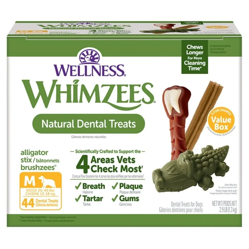 Whimzees Variety Value Box Natural Dental Dog Treats Medium 44 Count 2.9-lb
