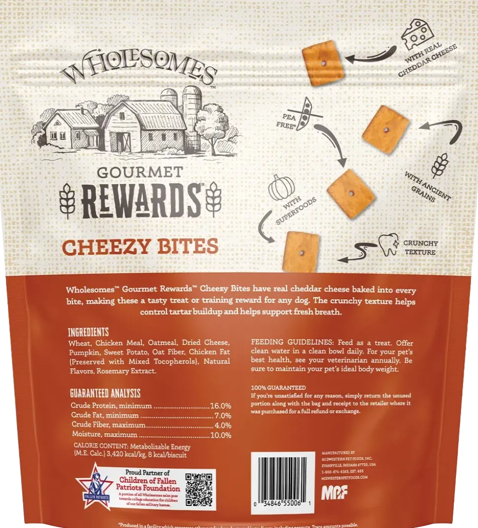 Wholesomes Gourmet Rewards Cheezy Bites Biscuits Oven-Baked Dog Treats Cheddar Cheese 3-lb