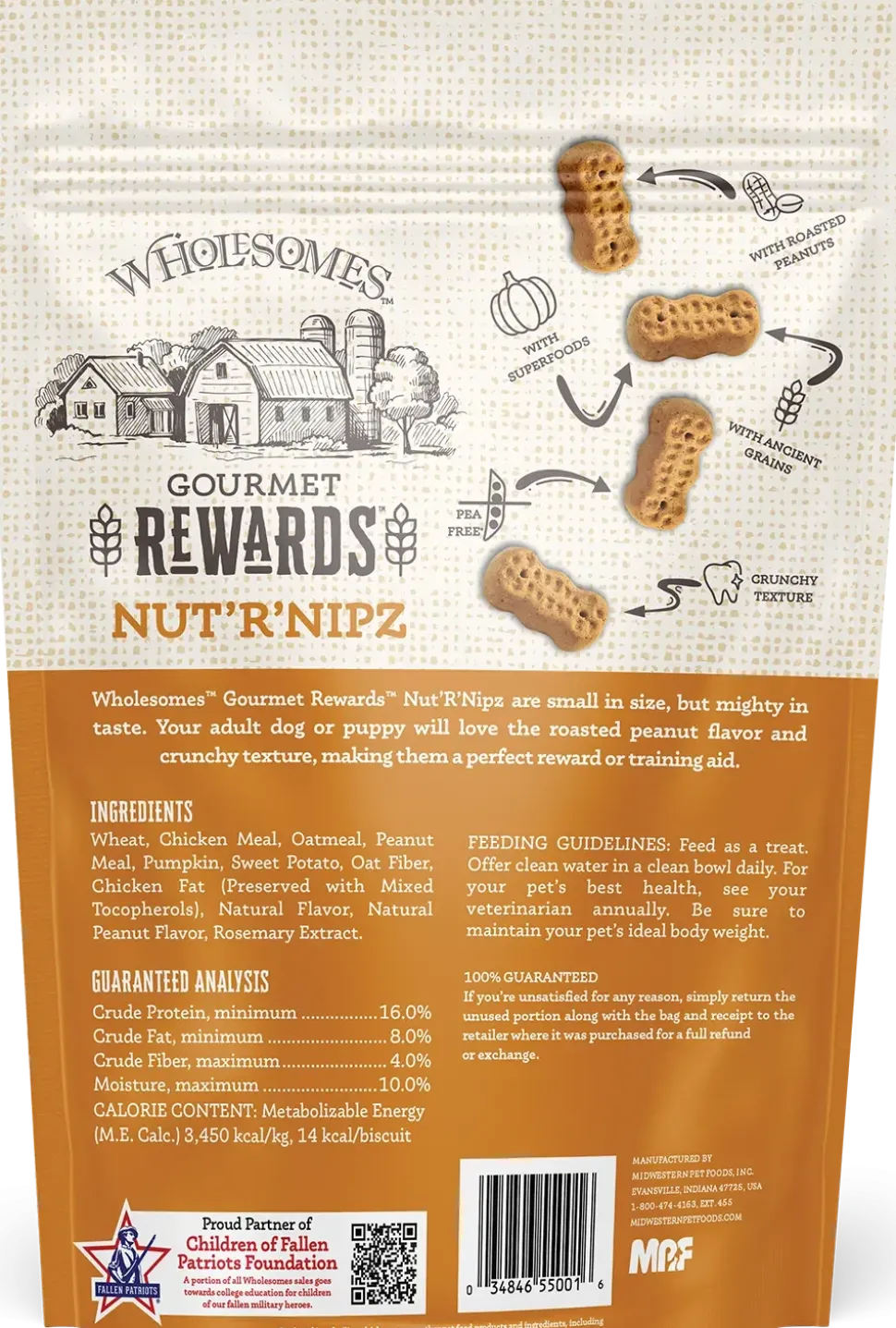 Wholesomes Gourmet Rewards Nut'R'Nipz Biscuits Oven-Baked Dog Treats Peanut Butter 2-lb