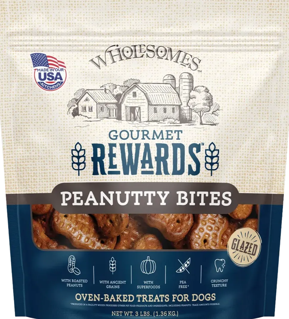 Wholesomes Gourmet Rewards Peanutty Bites Biscuits Oven-Baked Dog Treats Peanut Butter 3-lb