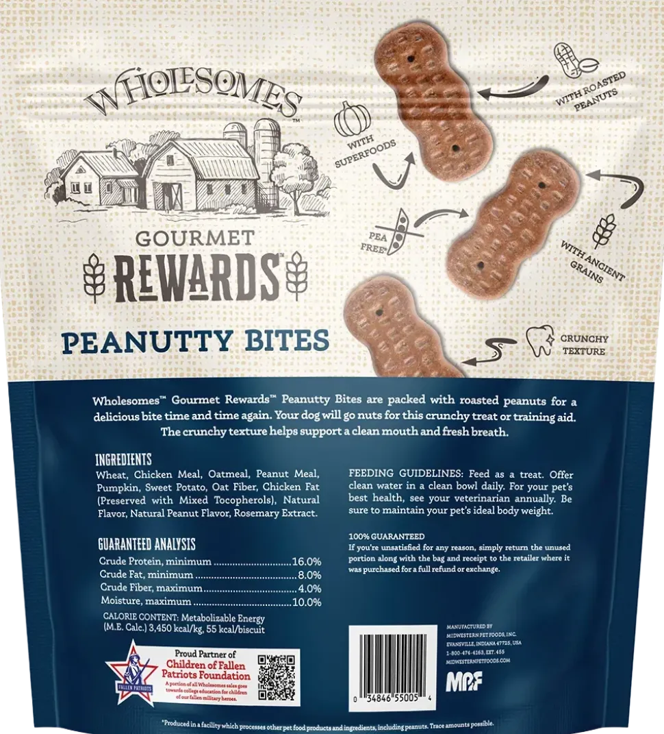 Wholesomes Gourmet Rewards Peanutty Bites Biscuits Oven-Baked Dog Treats Peanut Butter 3-lb