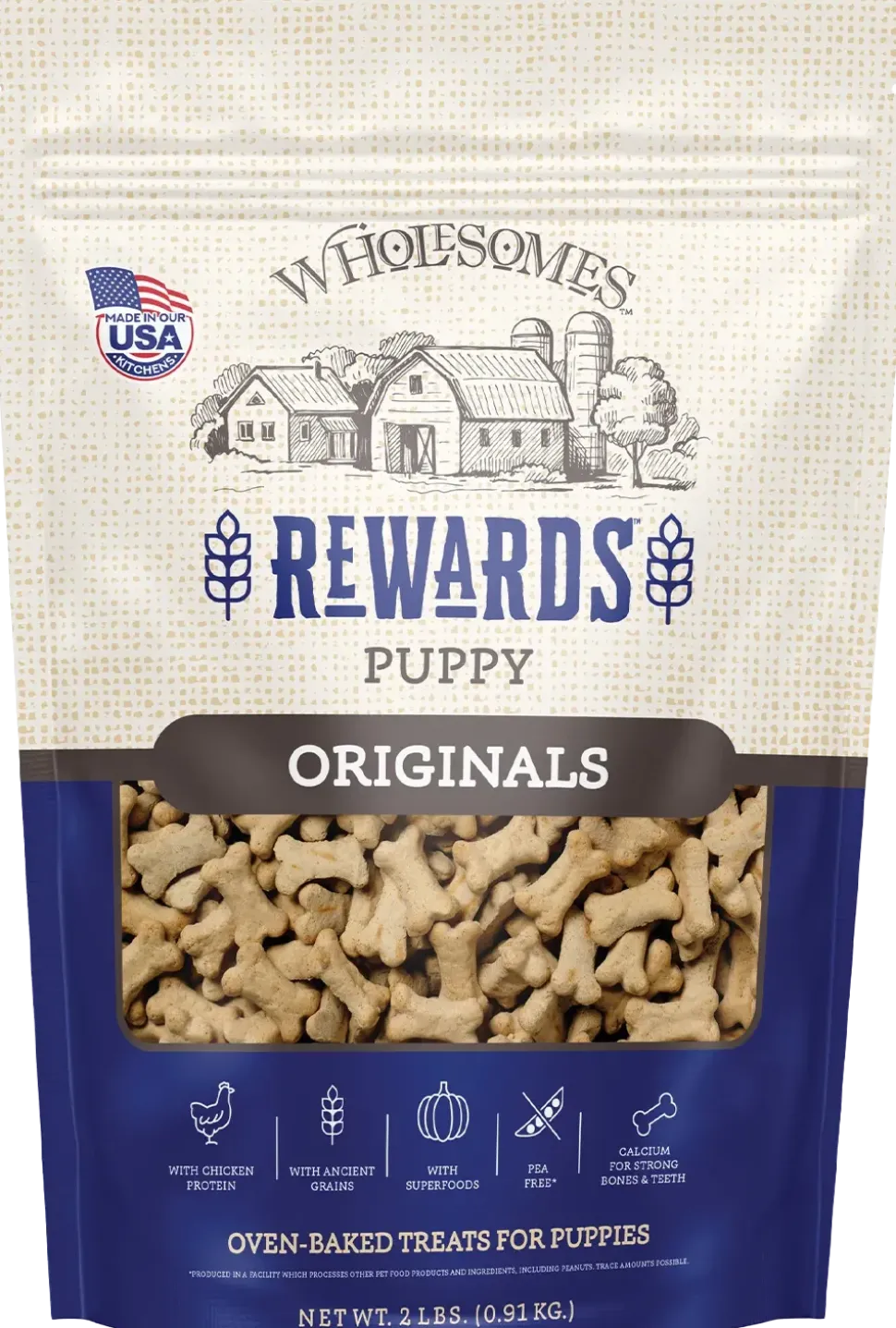 Wholesomes Rewards Puppy Originals Biscuits Oven-Baked Dog Treats Chicken 2-lb