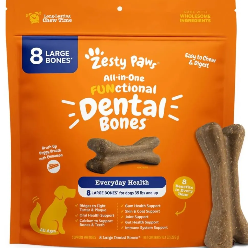 Zesty Paws All-in-One Functional Dental Bones Chews Treats for Large Dogs 8 Count 10.1-oz