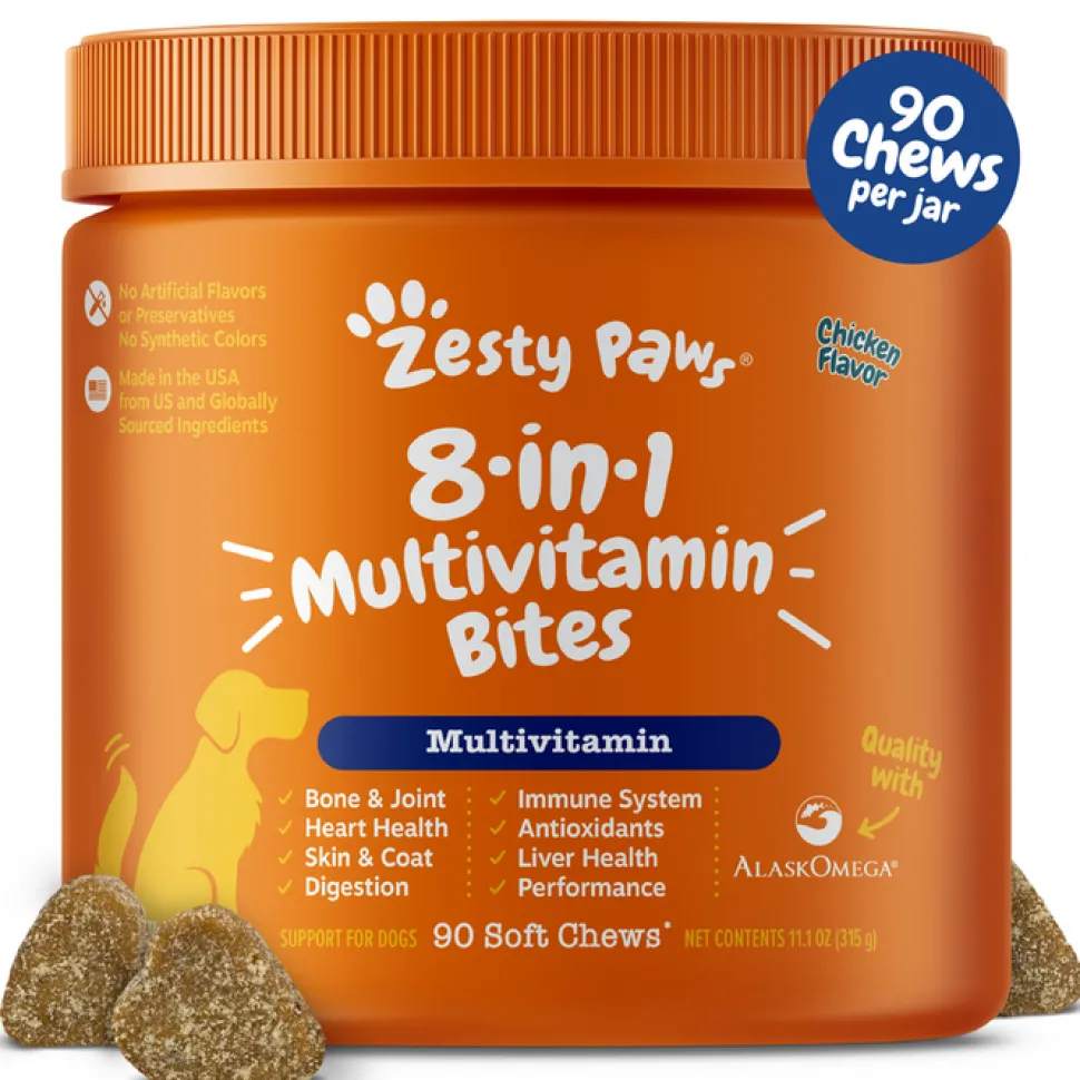 Zesty Paws 8-in-1 Multivitamin Bites Soft Chews for Dogs Chicken 90 Count 11.1-oz