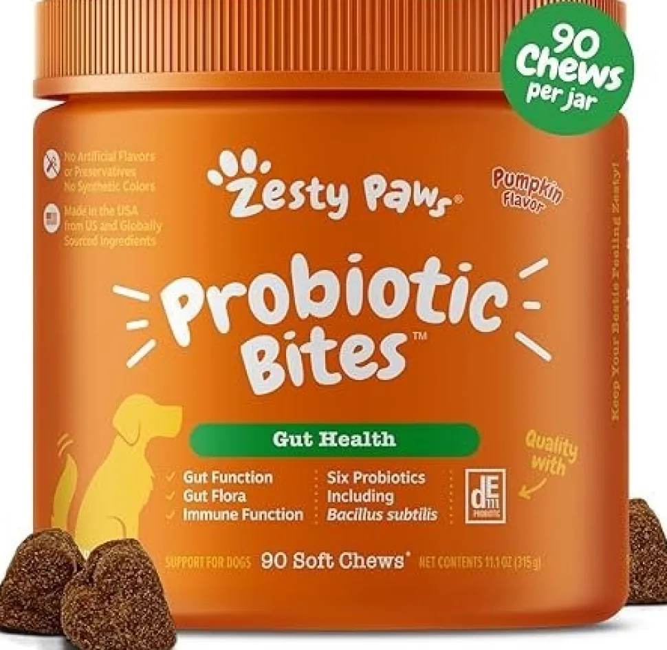 Zesty Paws Probiotic Bites Digestive Health Soft Chews for Dogs Pumpkin 90 Count 11.1-oz