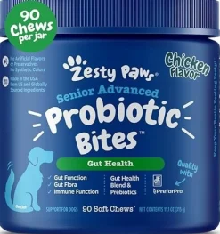Zesty Paws Senior Advanced Probiotic Bites Soft Chews for Dogs Chicken 90 Count 11.1-oz