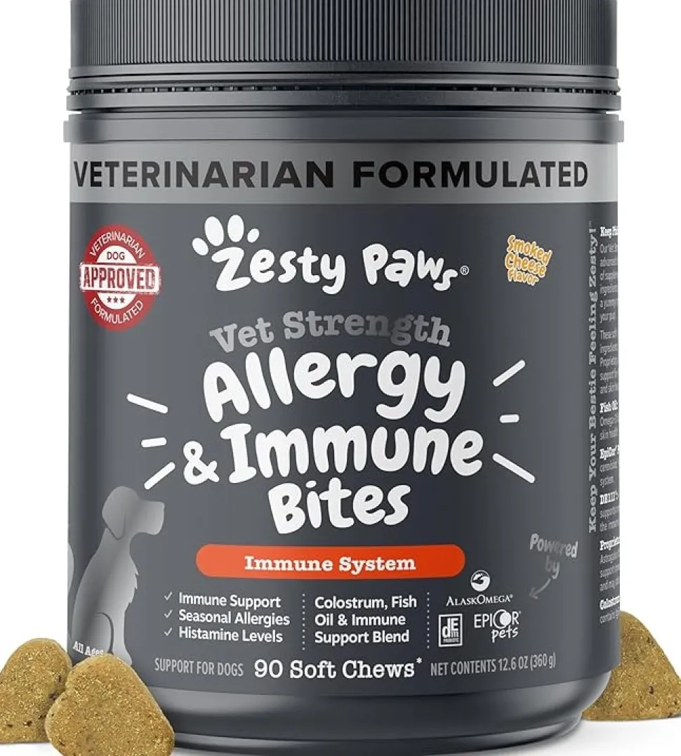 Zesty Paws Vet Strength Allergy & Immune Bites Soft Chews for Dogs Smoked Cheese 90 Count 12.6-oz