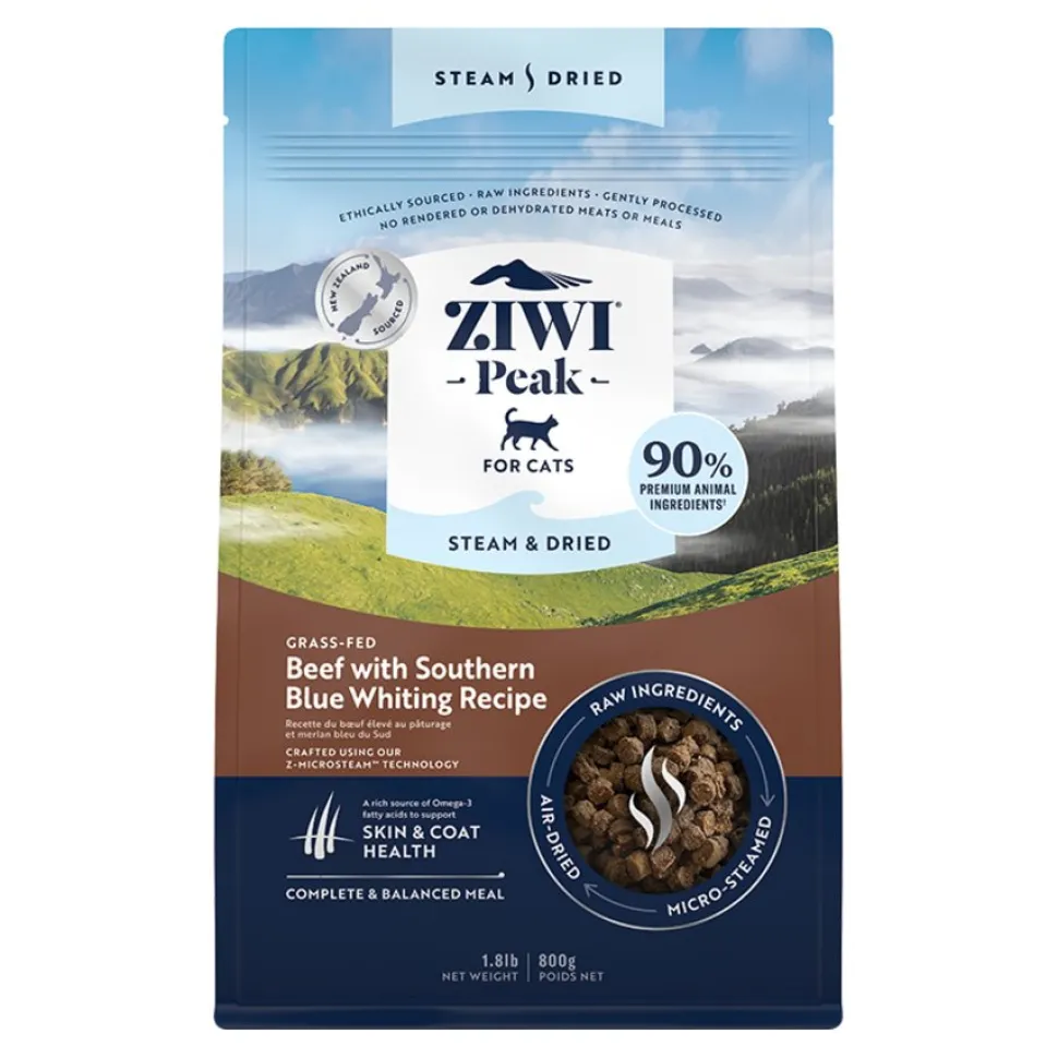 Ziwi Peak Steam & Dried Cat Food Beef with Southern Blue Whiting Recipe 1.8-lb