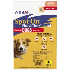Zodiac Spot On Flea & Tick Control for Small Dogs 16-30 lbs 4 Count