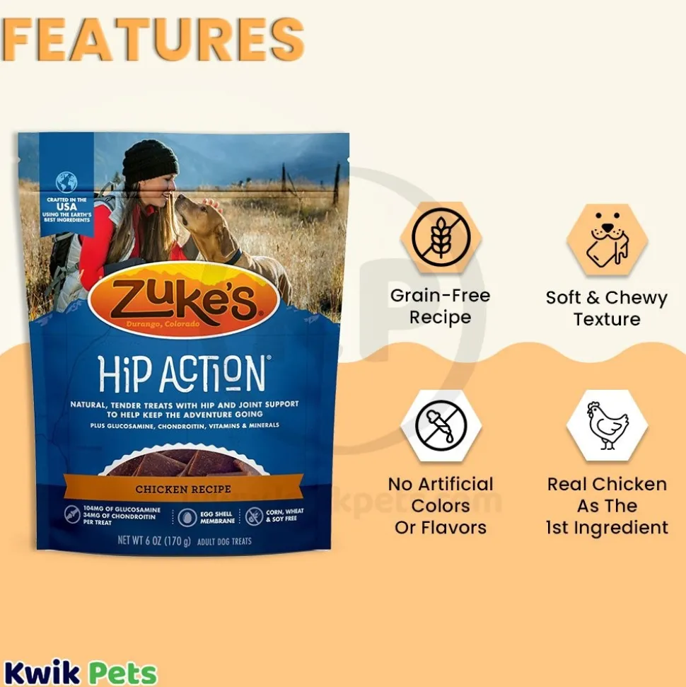Zuke's Hip Action Soft & Chewy Dog Treats Chicken Recipe 6-oz