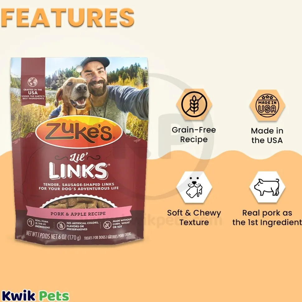 Zuke's Lil Links Soft & Chewy Dog Treats Pork & Apple Recipe 6-oz