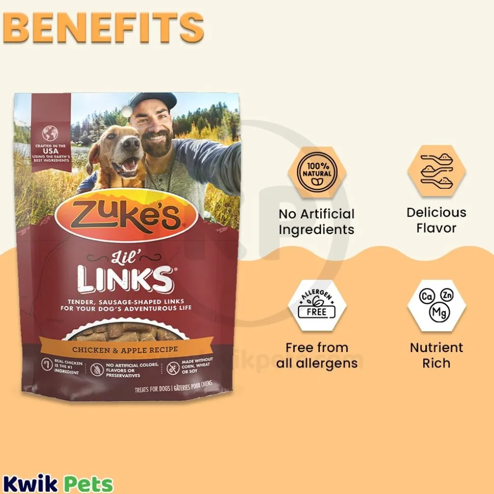 Zuke's Lil Links Soft & Chewy Dog Treats Chicken & Apple Recipe 6-oz