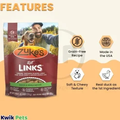 Zuke's Lil Links Soft & Chewy Dog Treats Duck & Apple Recipe 6-oz