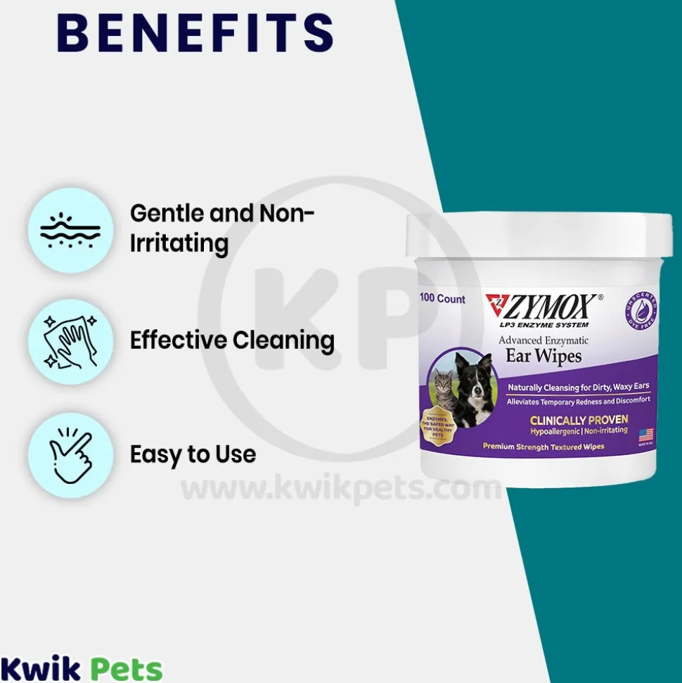 Zymox Advanced Enzymatic Ear Wipes for Dogs & Cats 100 Count